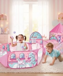 Детски център за игра с палатка, тунел и басейн - розов